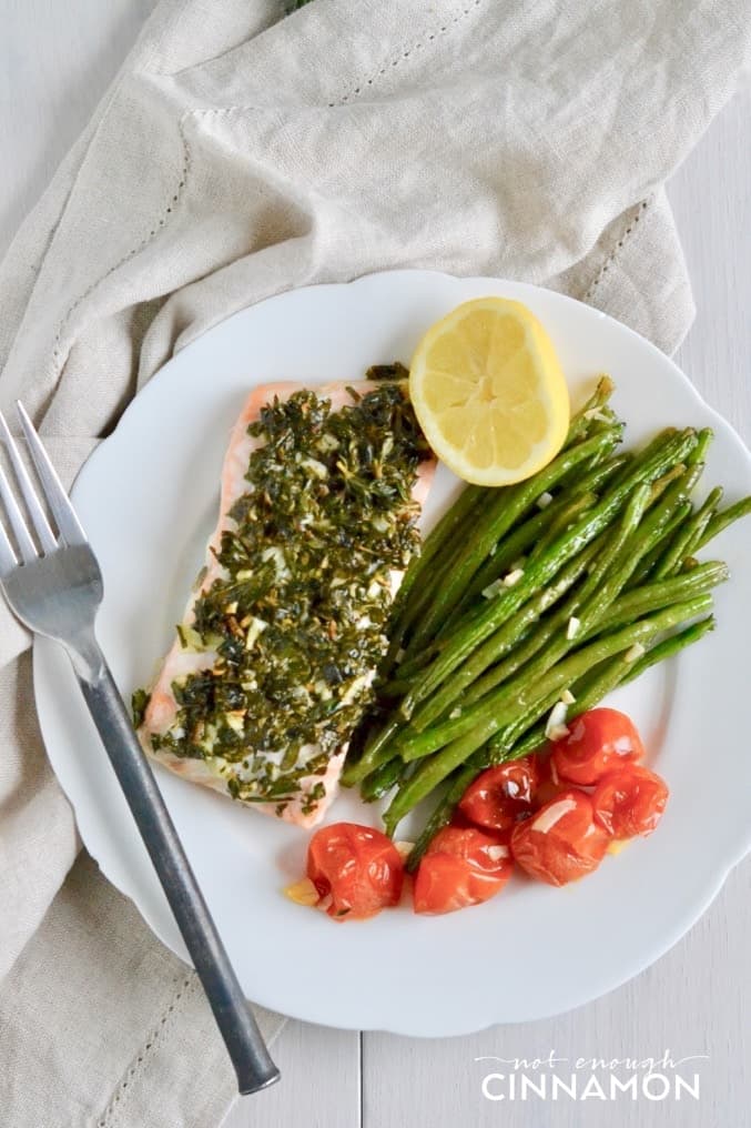 Sheet Pan Herb-Roasted Salmon with Cherry Tomatoes and Green Beans