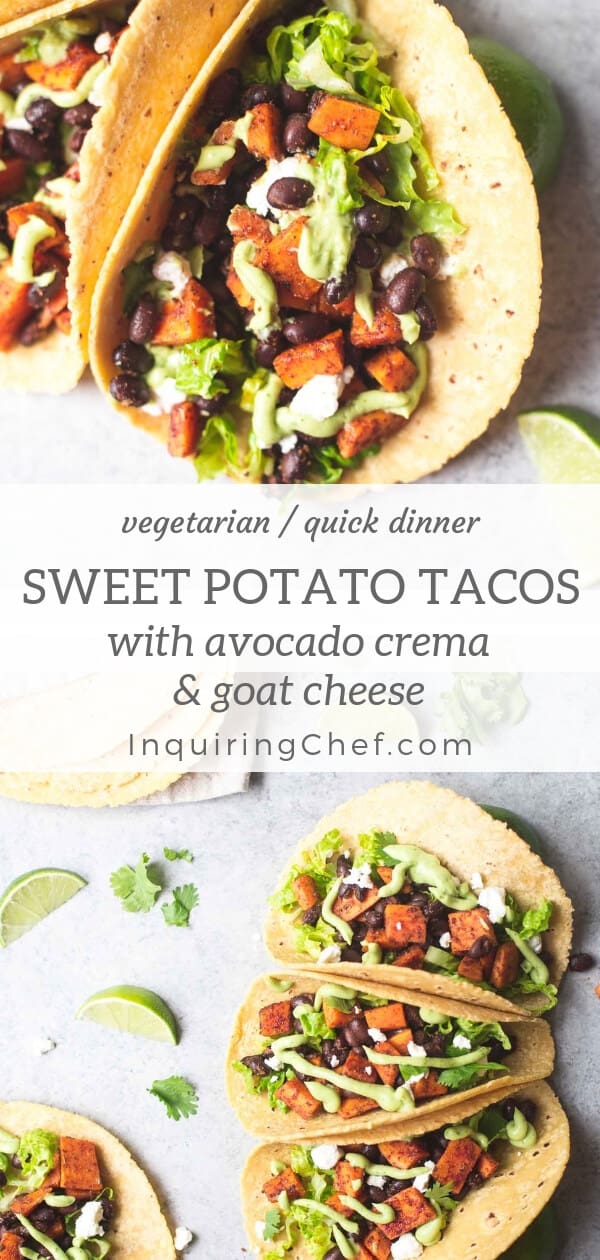Chipotle-Rubbed Sweet Potato Tacos with Avocado Crema