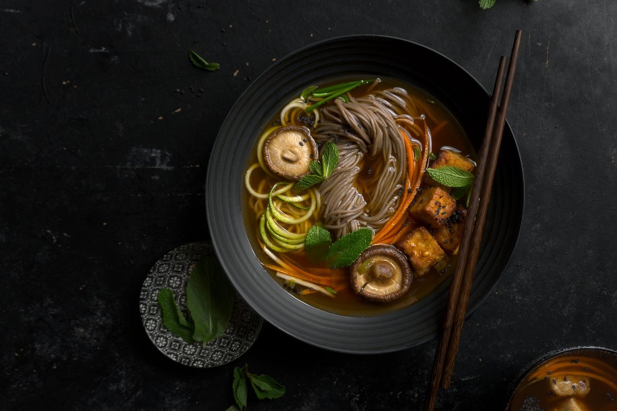 Crisp-Cooked Soba Noodles with Miso-Infused Broth
