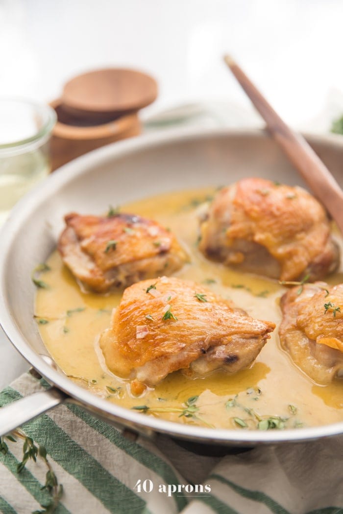 Sear-Charred Chicken Thighs with White Wine Pan Sauce