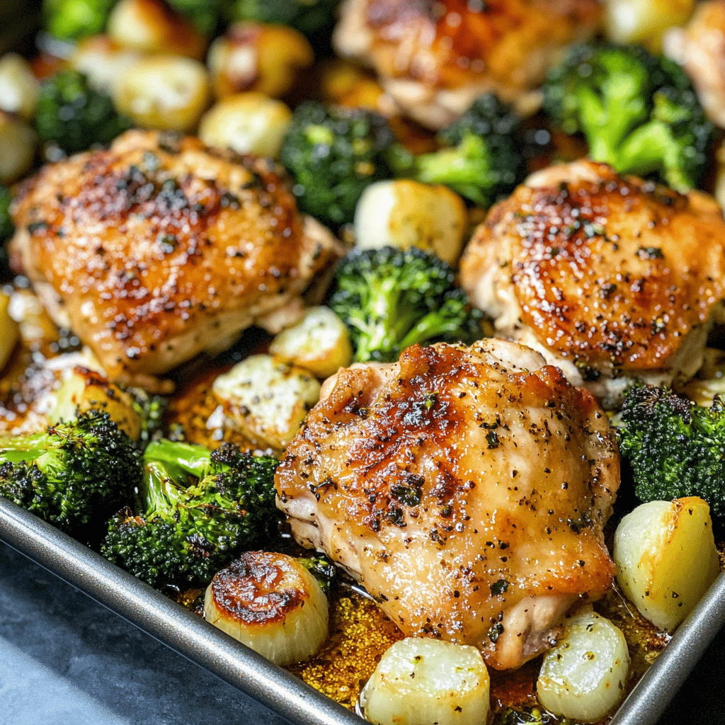Sheet Pan Sautéed Chicken Thighs with Broccoli and Avocado