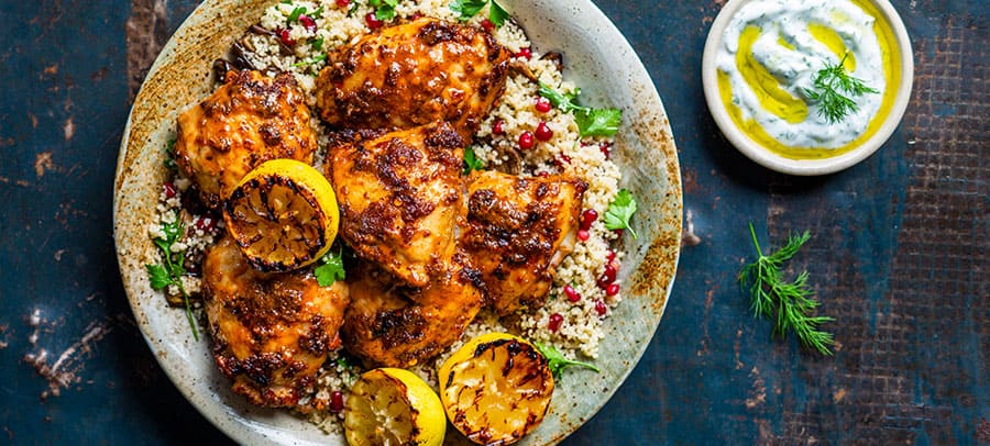 Harissa-Spiced Chicken Thighs with Caramelized Onions