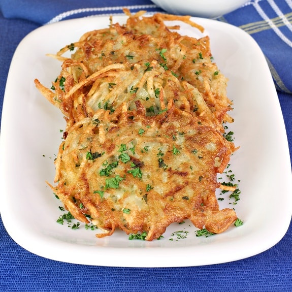 Pan-Fried Potato Pancakes with Avocado and Fried Egg
