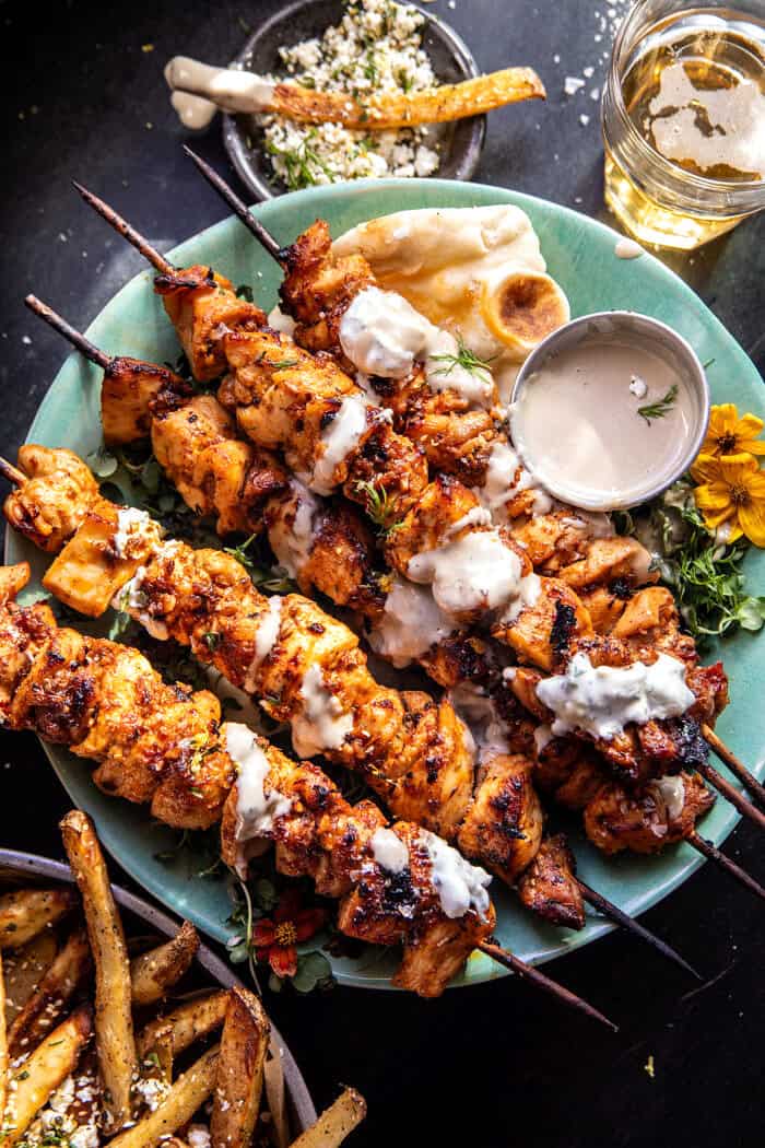 Lemon-Herb Chicken Skewers with Charred Peppers