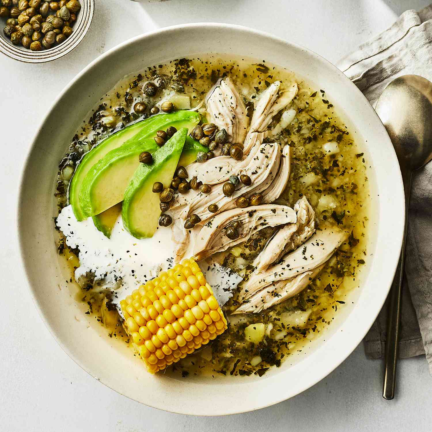 Vegetarian Ajiaco Soup with Potatoes and Corn