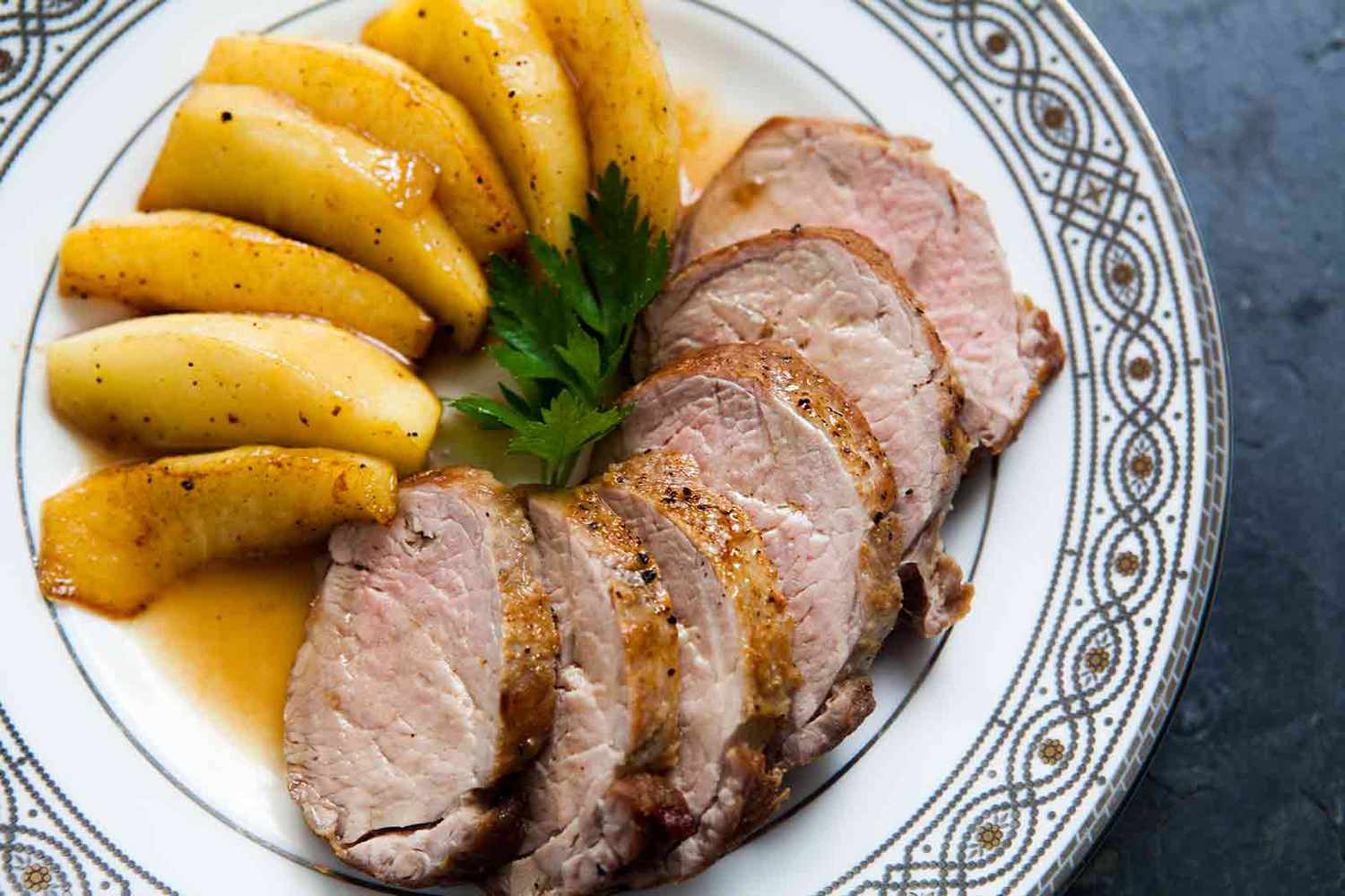 Aperol-Brined Pork Tenderloin with Apple Slices