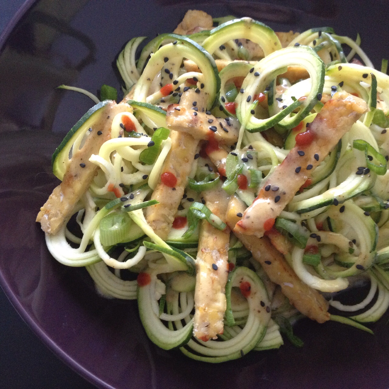 Rainbow Spiralized Zucchini Noodles with Lemon-Tahini Dressing
