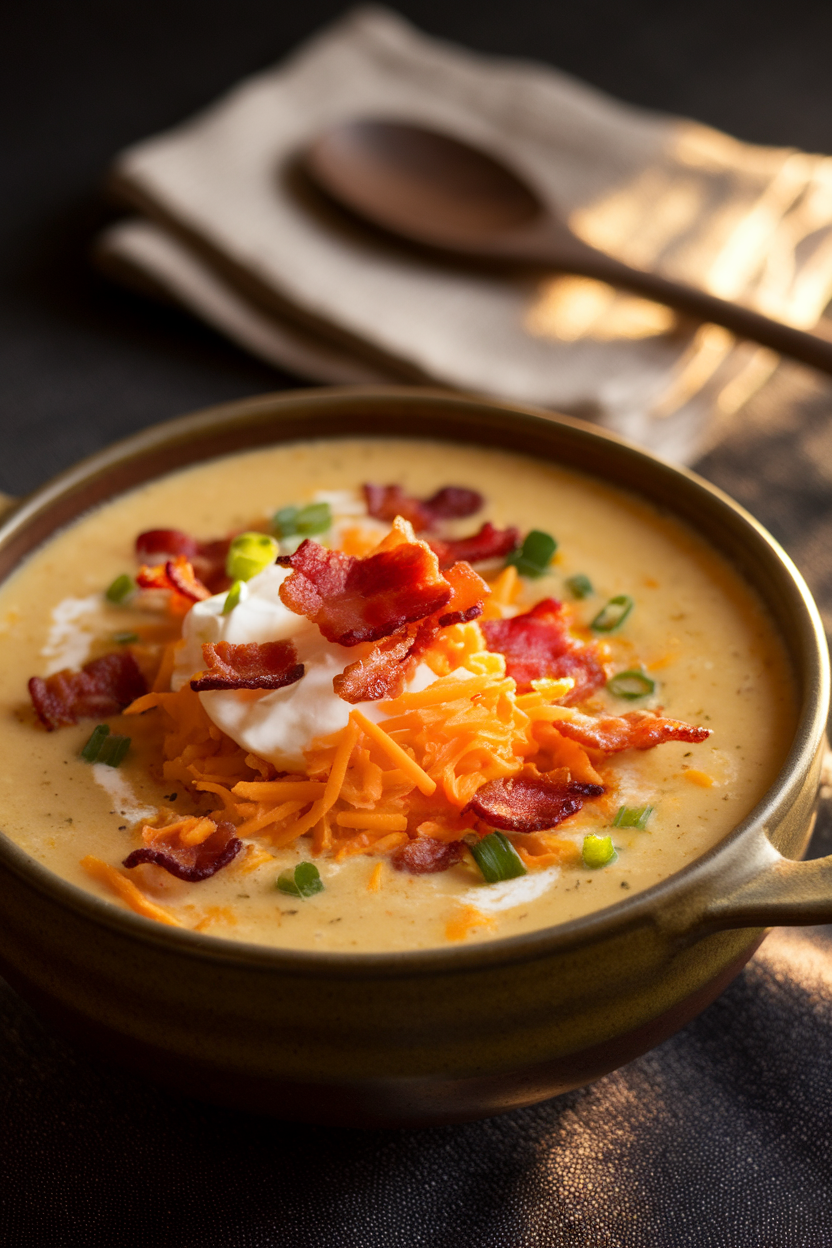 Chive and Potato Soup with Crispy Bacon