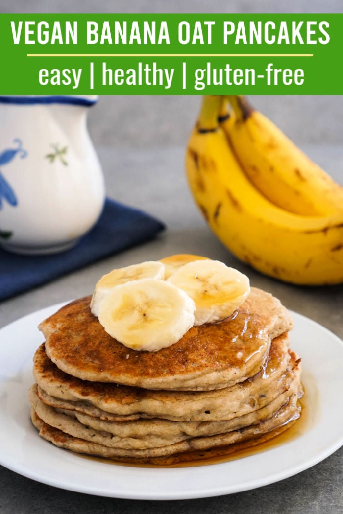 Vegan Banana Oat Pancakes with Maple Syrup