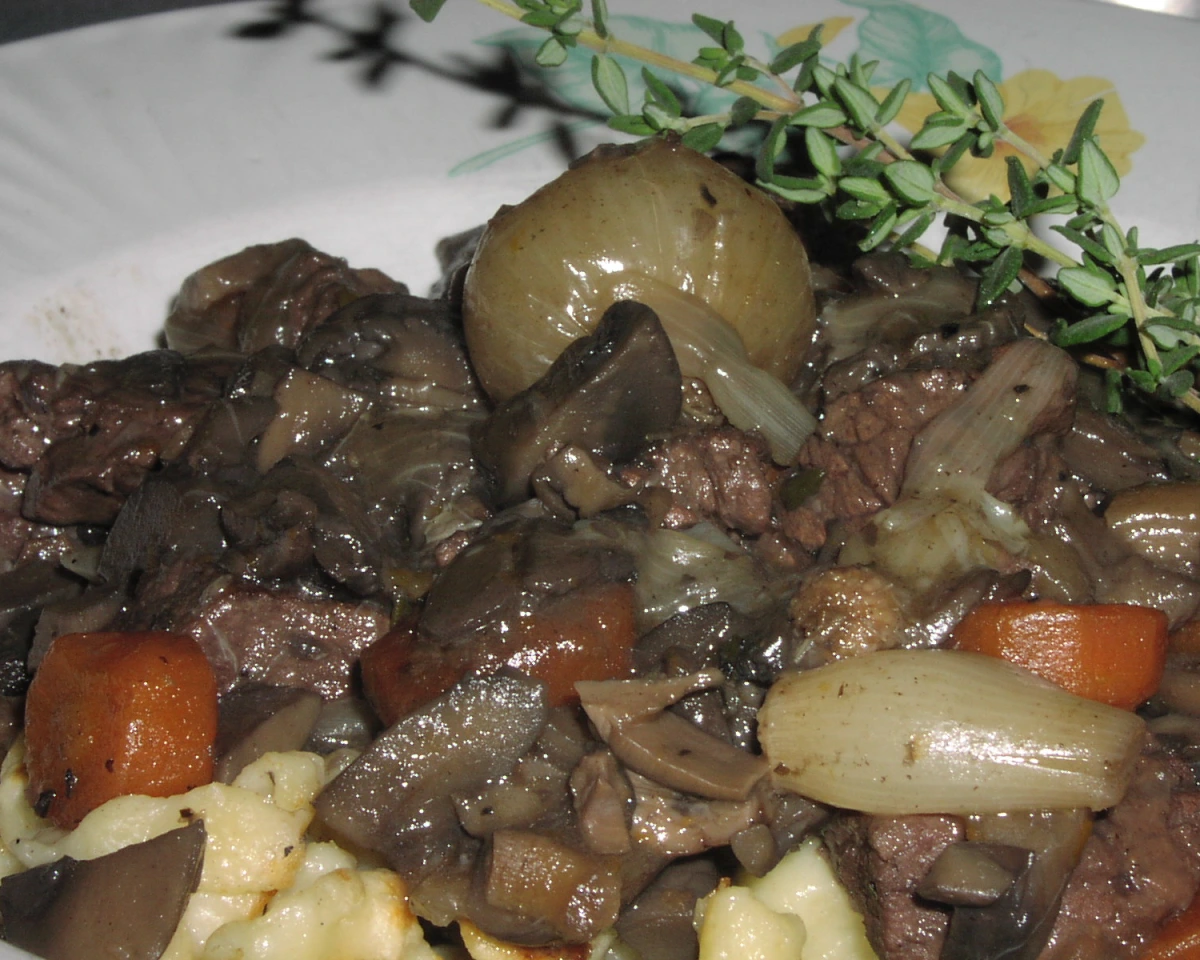 Red Wine-Braised Beef with Mushrooms