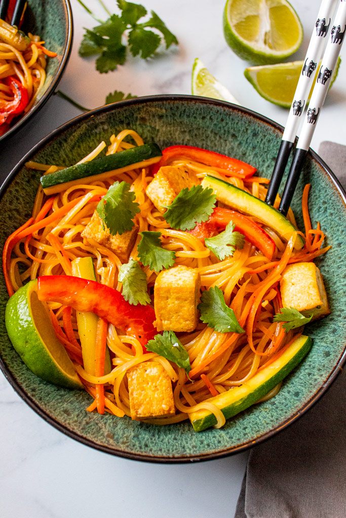 Rice Noodle Stir-Fry with Tofu and Mixed Vegetables