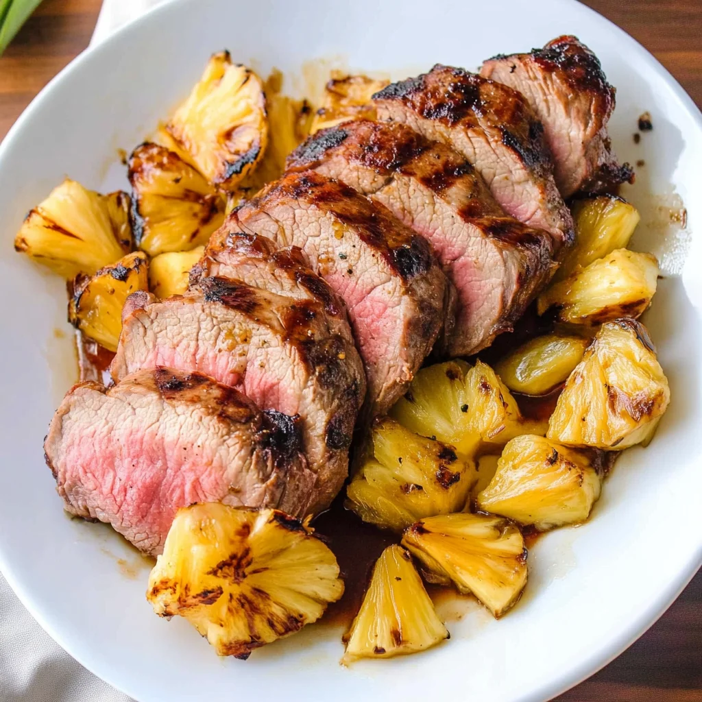 Mango-Pineapple Beef Tenderloin with Coconut Rice