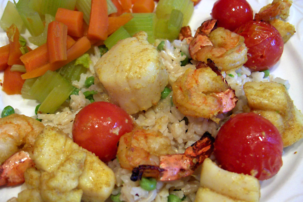 Half-Shell Shrimp and Scallop Skewers
