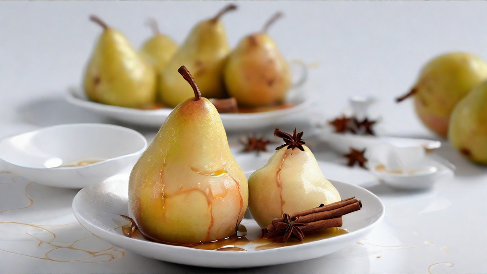 White Tea Poached Pears with Honey-Glazed Almonds