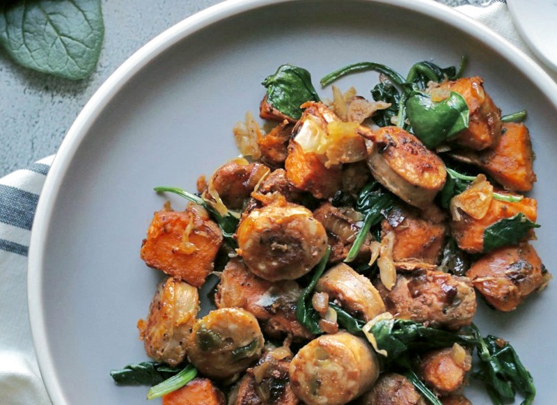One-Pan Sweet Potato and Chicken Hash with Spinach