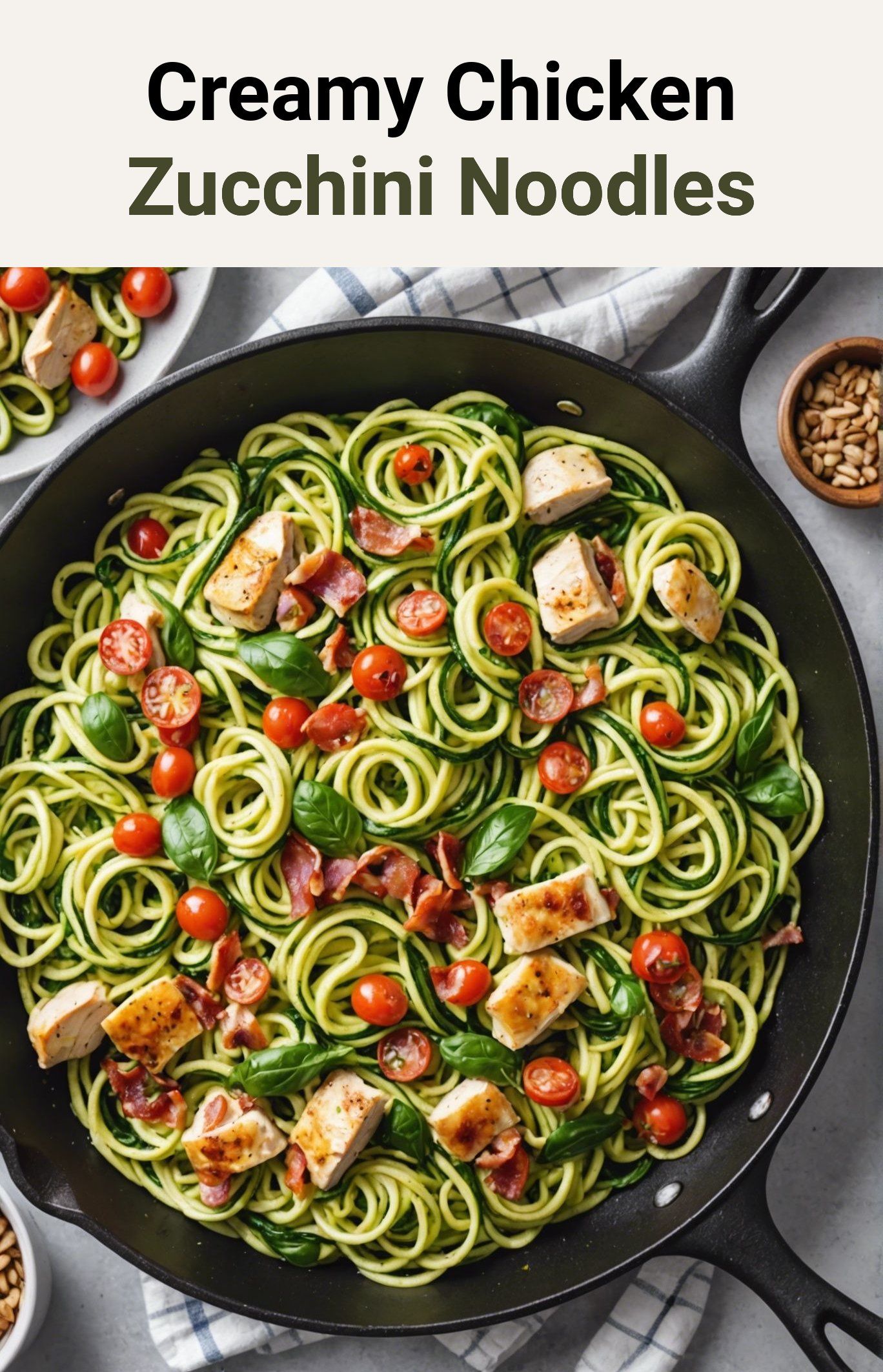 Pan-Seared Chicken with Zucchini Noodles and Avocado Dressing