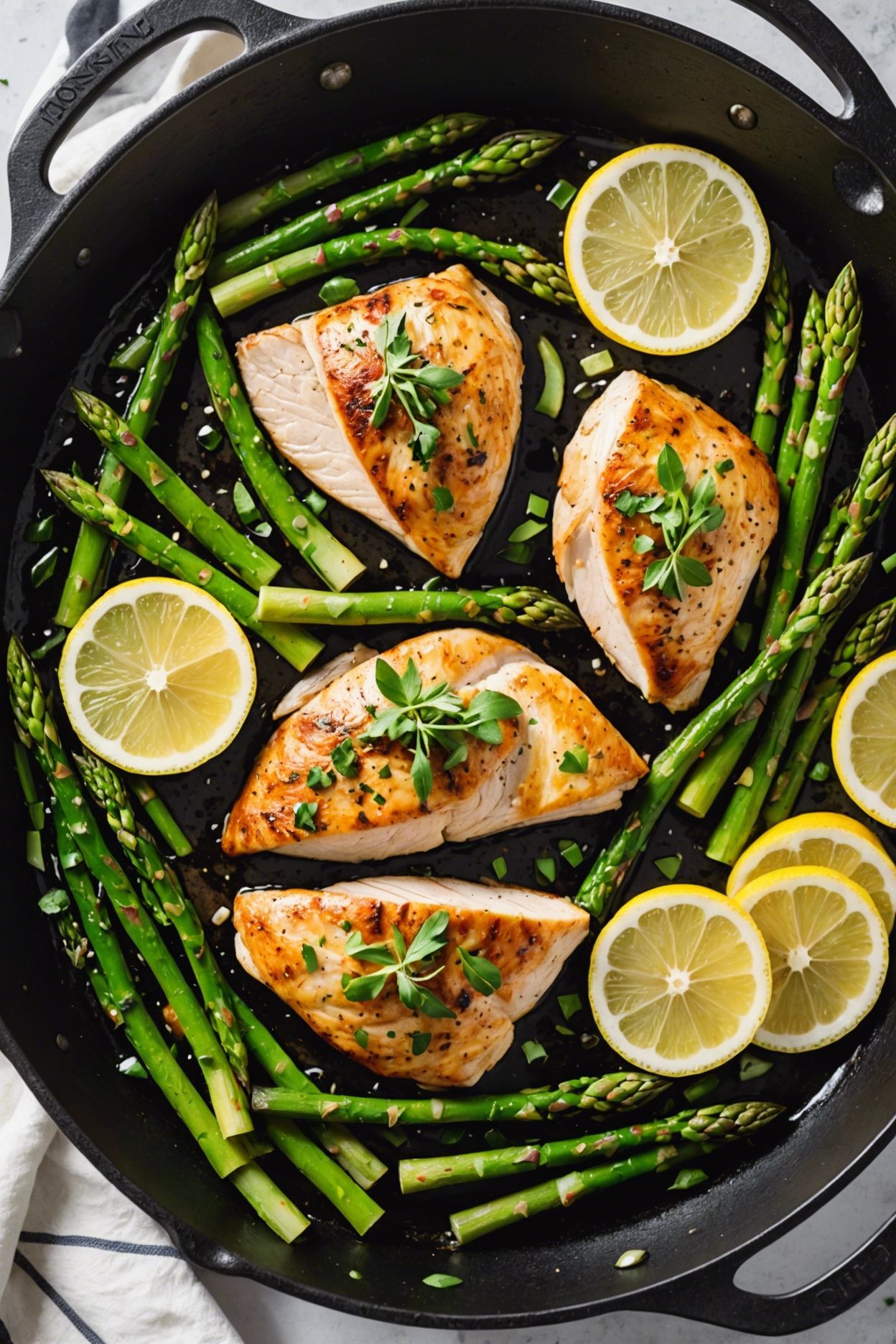 Pan-Seared Chicken with Lemon-Garlic Butter and Roasted Asparagus