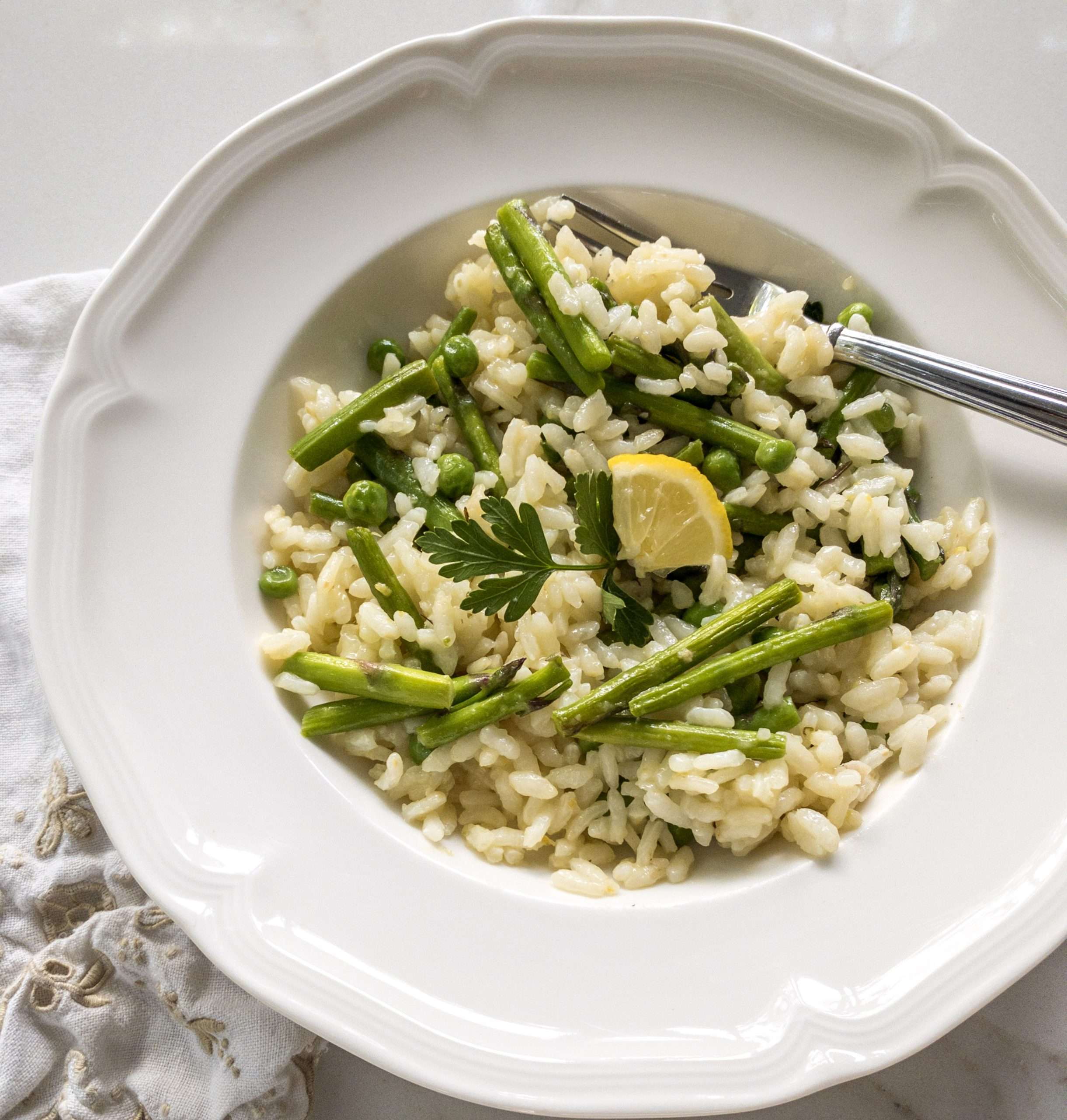 Quick Asparagus Risotto with Spring Peas