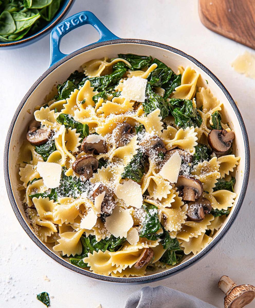 One-Pan Mushroom and Spinach Pasta with Garlic