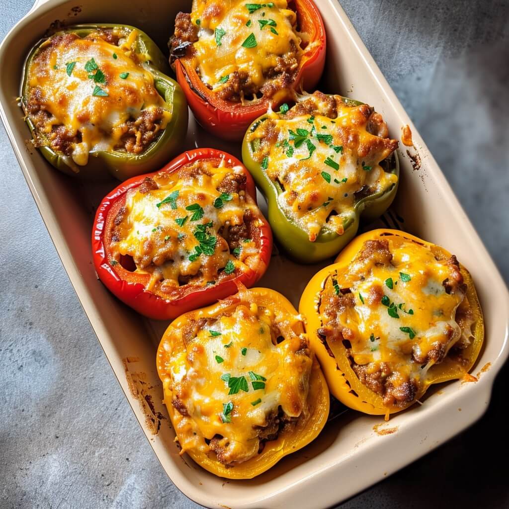 Stuffed Green Peppers with Rice and Ground Beef