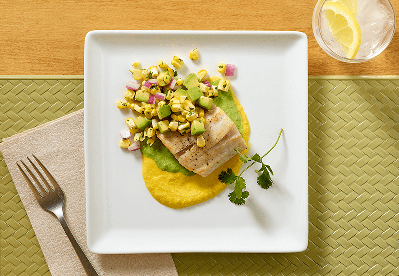 Citrus-Cured Sea Bass with Corn and Avocado