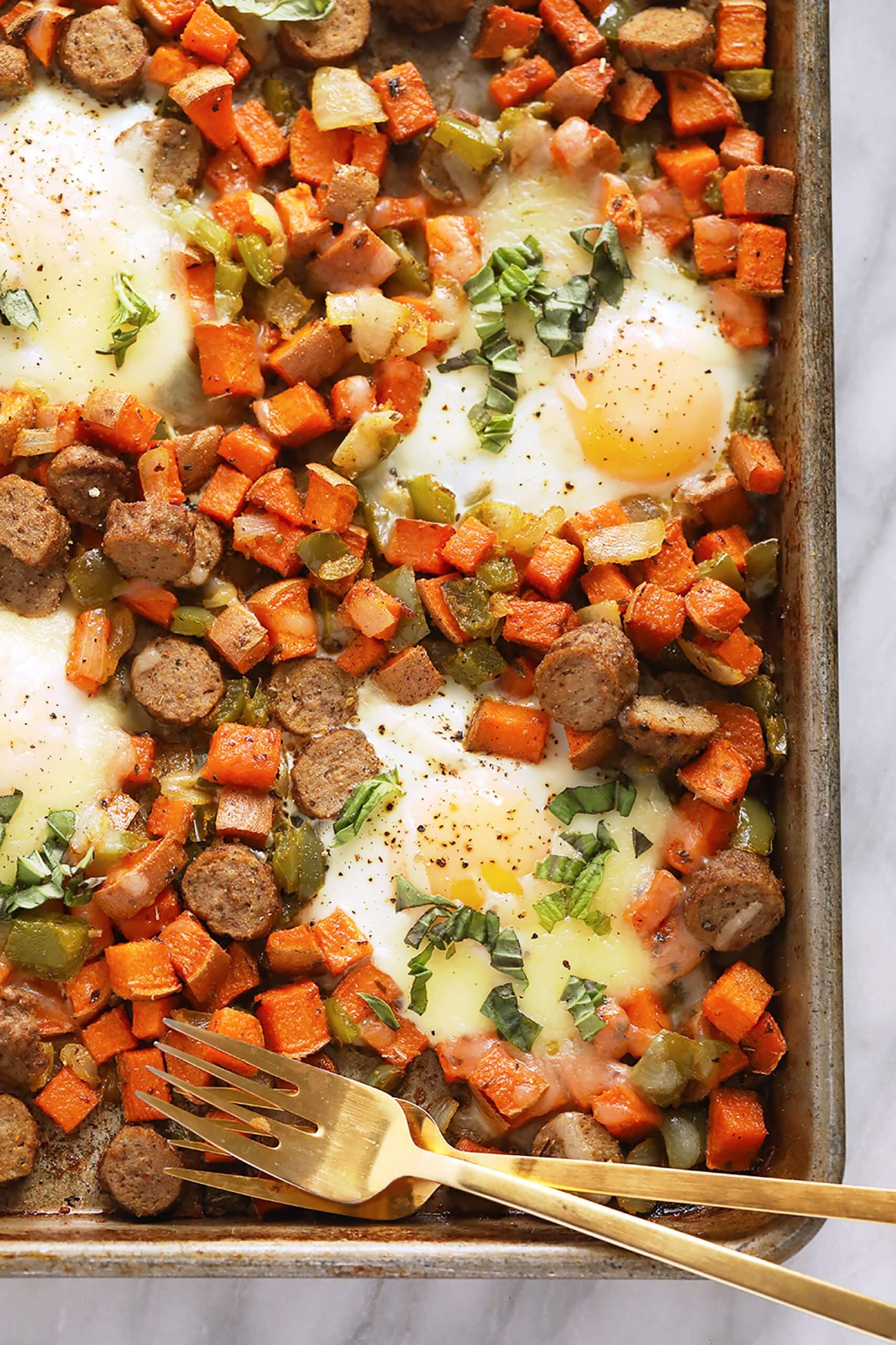 Sheet-Pan Sweet Potato and Pepper Hash