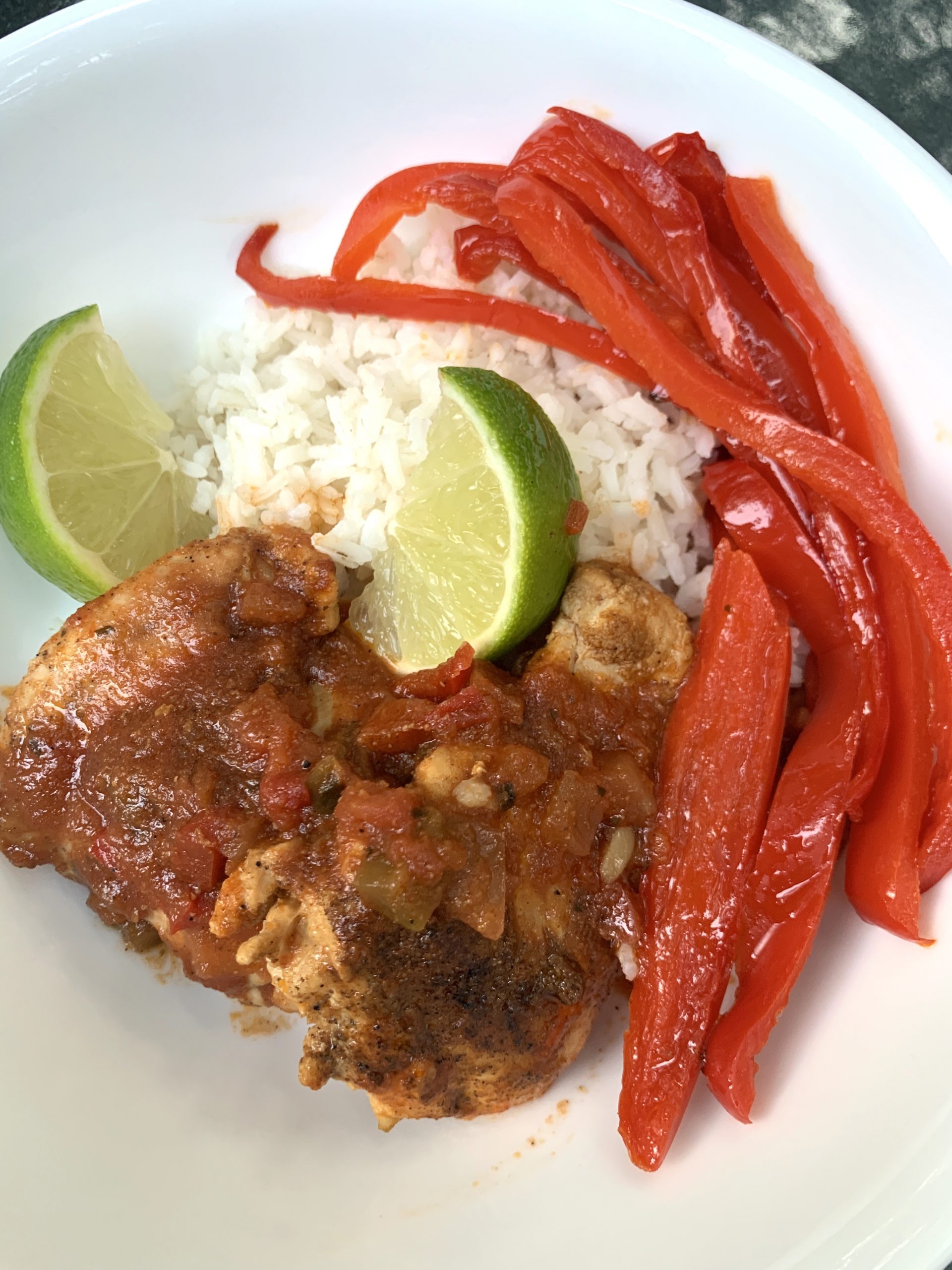 Sautéed Chicken Thighs with Rice and Fresh Tomato-Cilantro Salsa