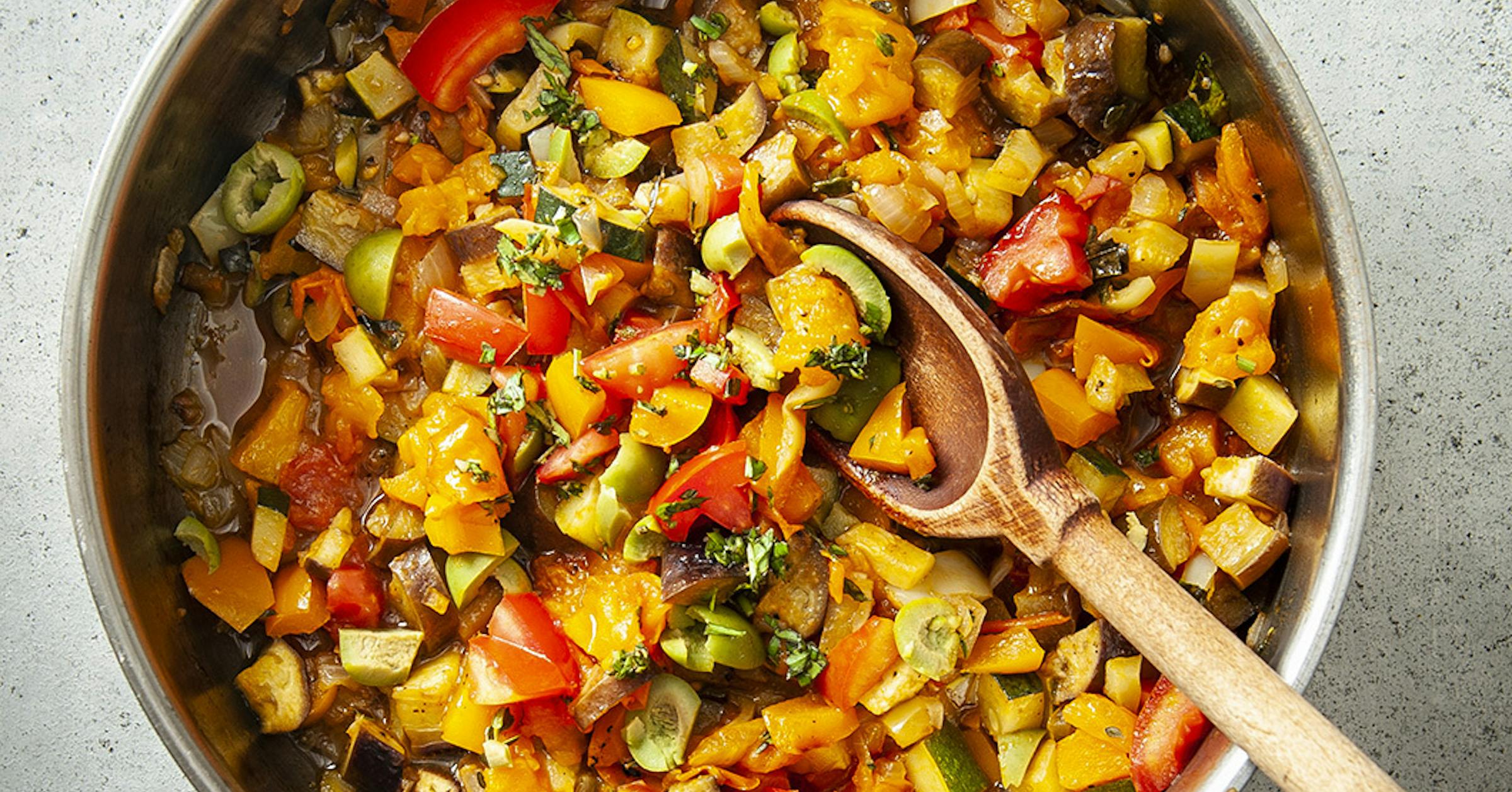 Stovetop Ratatouille with Bell Pepper and Tomato Base