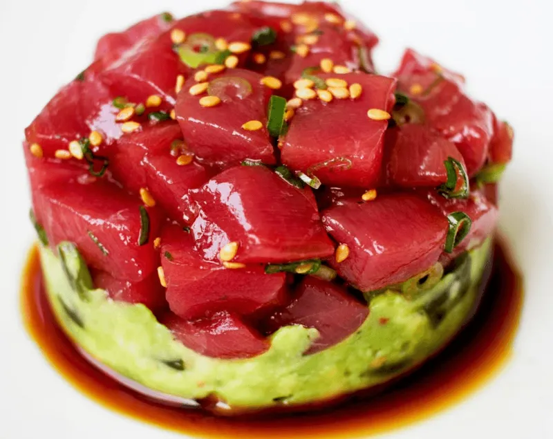 Luminous Avocado Tuna Tartare with Edible Gold