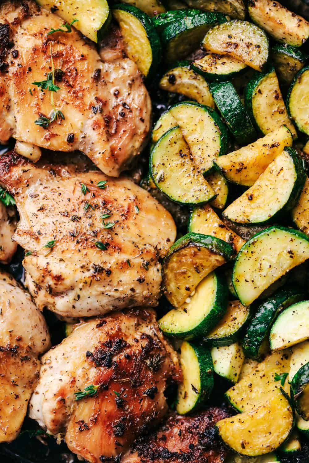 Garlic-Roasted Chicken with Zucchini and Herb Salad