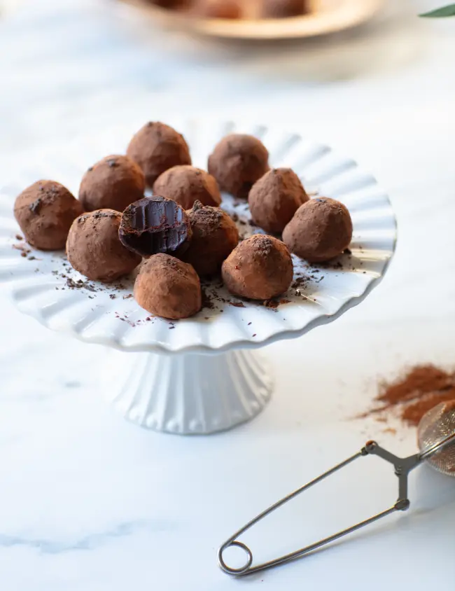 Hand-Pressed Dark Chocolate Ganache Truffles with Fresh Raspberry Swirl