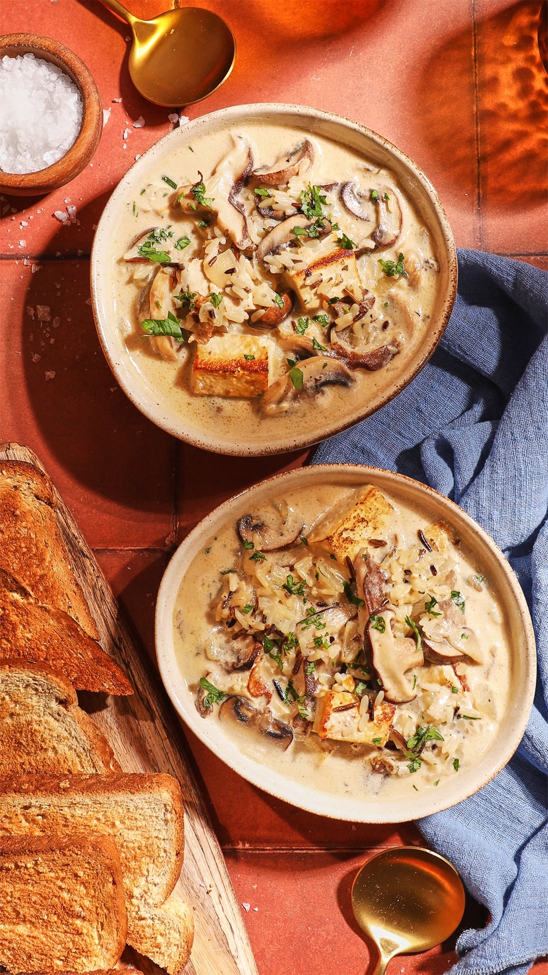 Spicy Tofu and Mushroom Soup with Napa Cabbage