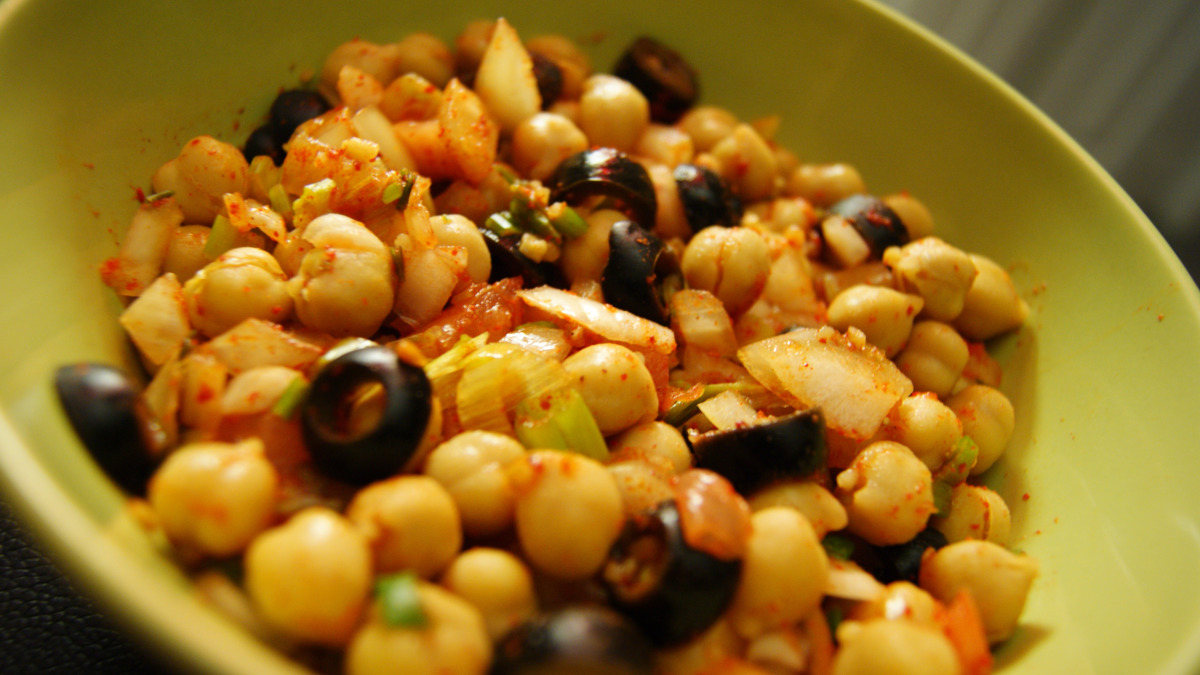 Chickpea and Olive Salad with Lemon-Tahini Dressing