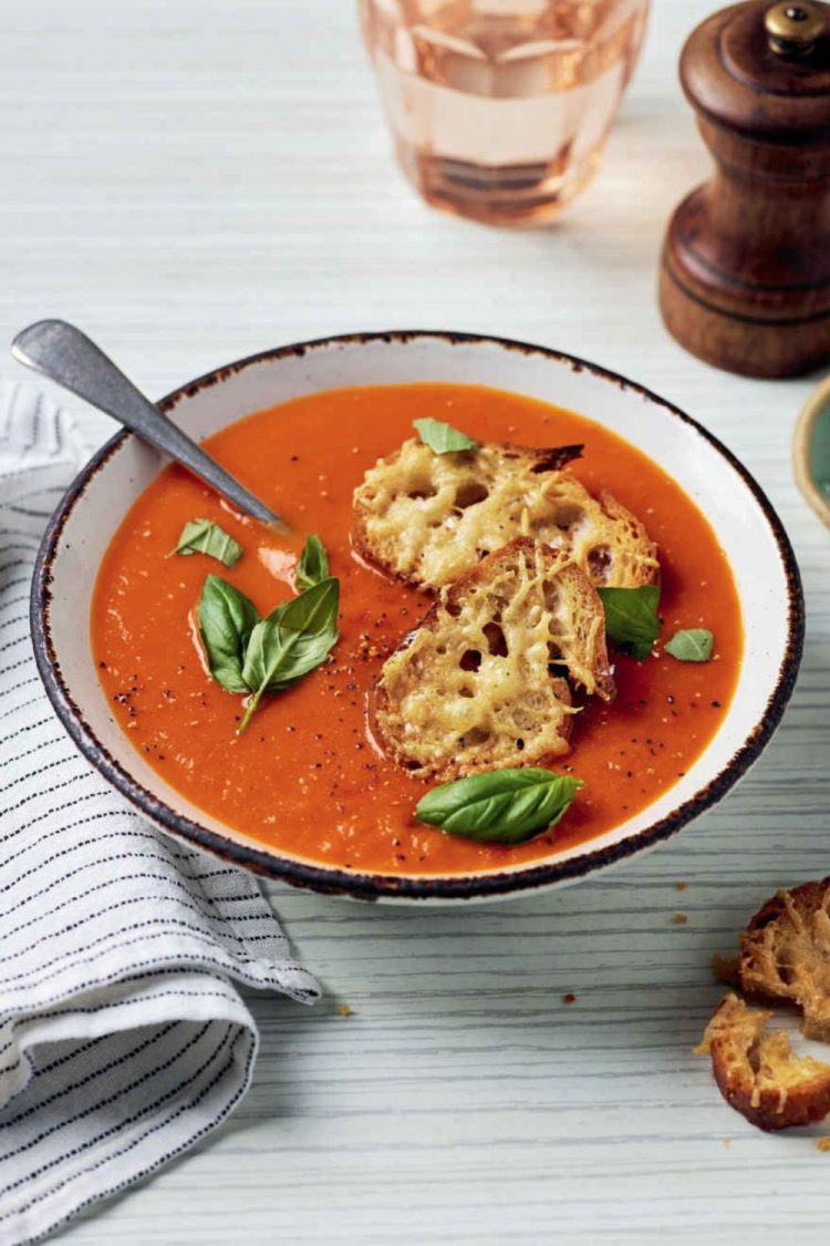 Flexible Tomato Basil Soup with Herbed Croutons