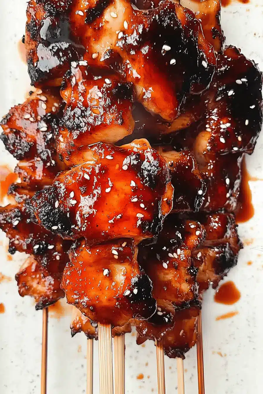 Cajun Peach and Bourbon Glazed Chicken Skewers