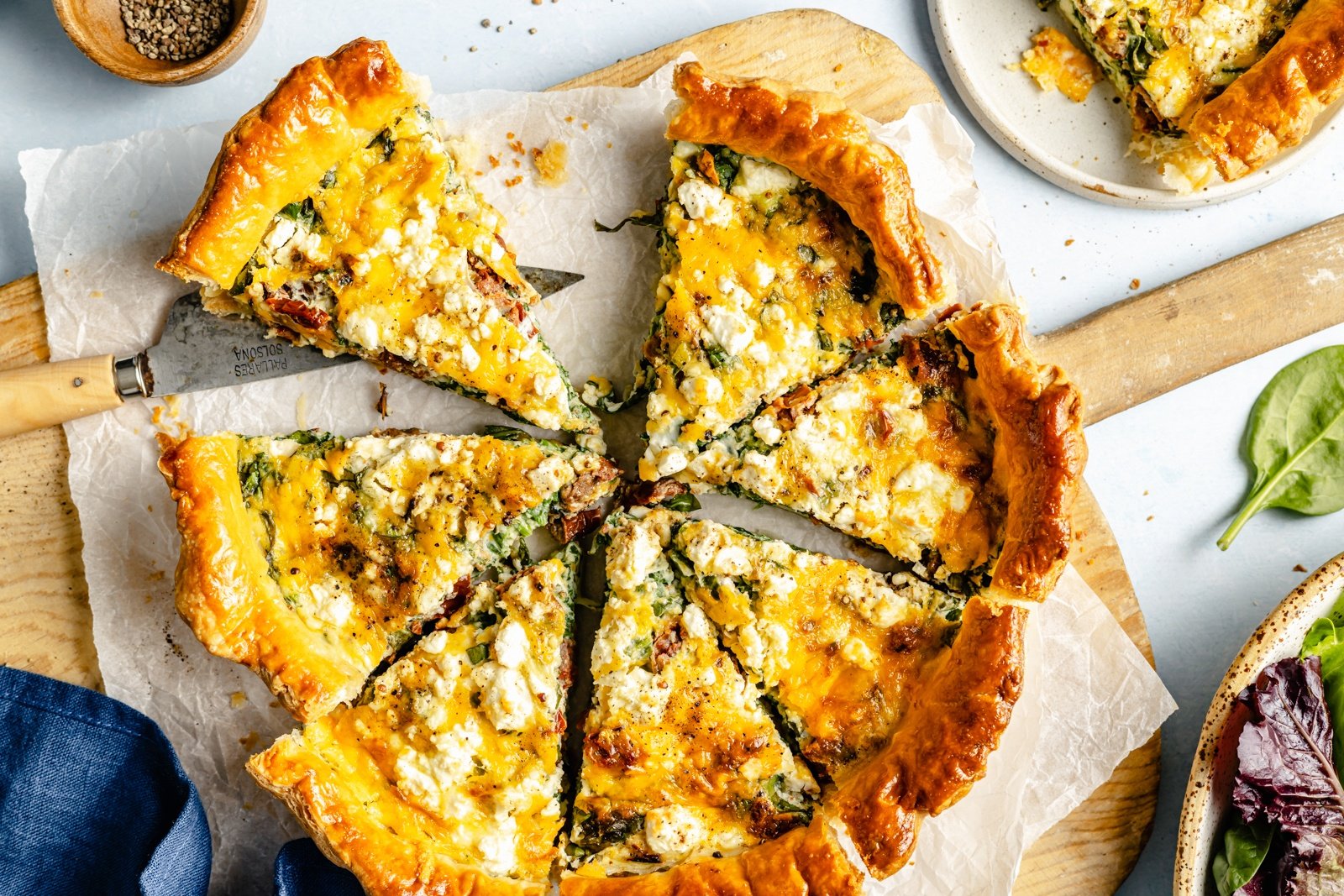 Sun-Dried Tomato, Basil, and Cottage Cheese Puff Pastry Quiche
