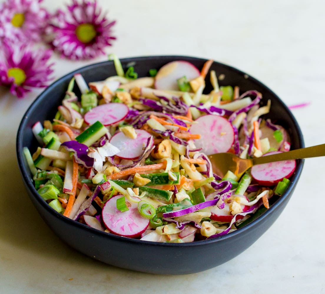 Cucumber and Radish Slaw with Tahini Dressing