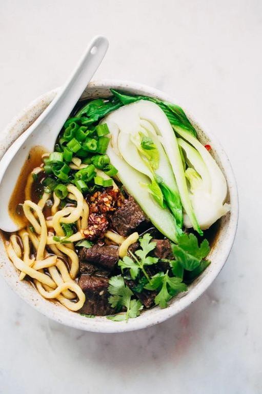 Simmered Spicy Beef Noodle Soup with Bok Choy