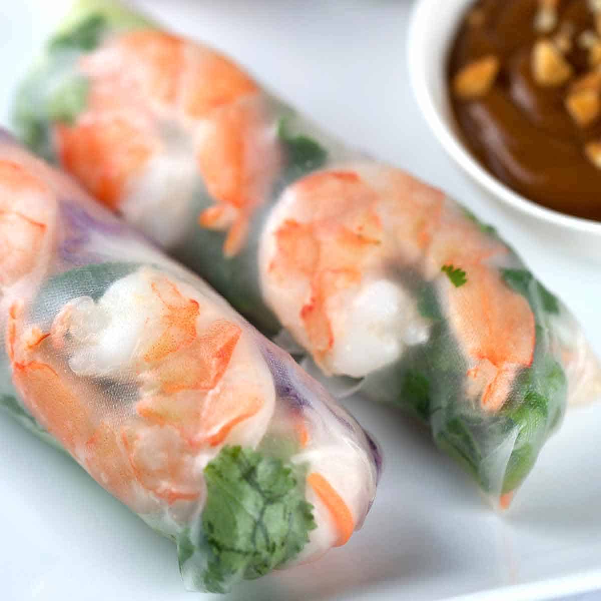 Shrimp and Herb Spring Rolls with Peanut Dipping Sauce