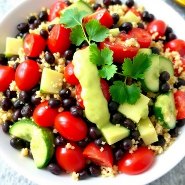 Chilled Quinoa Black Bean Salad with Avocado and Lime Dressing