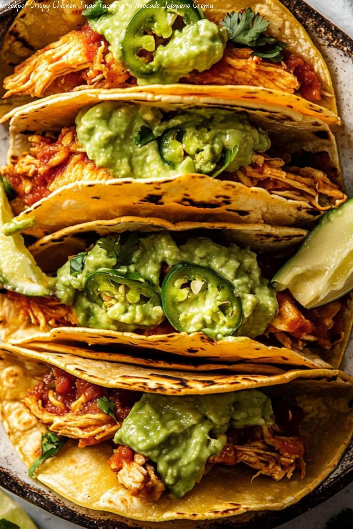 Slow-Cooked Chicken Tinga Tacos with Avocado Salsa