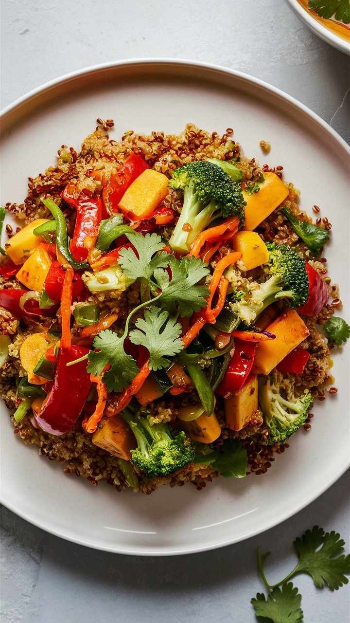 Stir-Fried Quinoa with Tofu and Roasted Vegetables