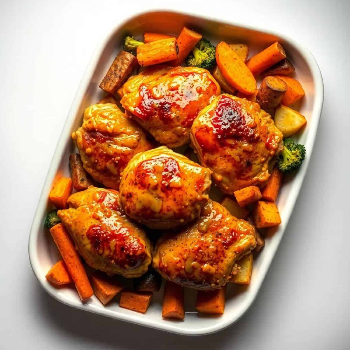 Honey-Mustard Glazed Chicken Thighs with Summer Vegetables