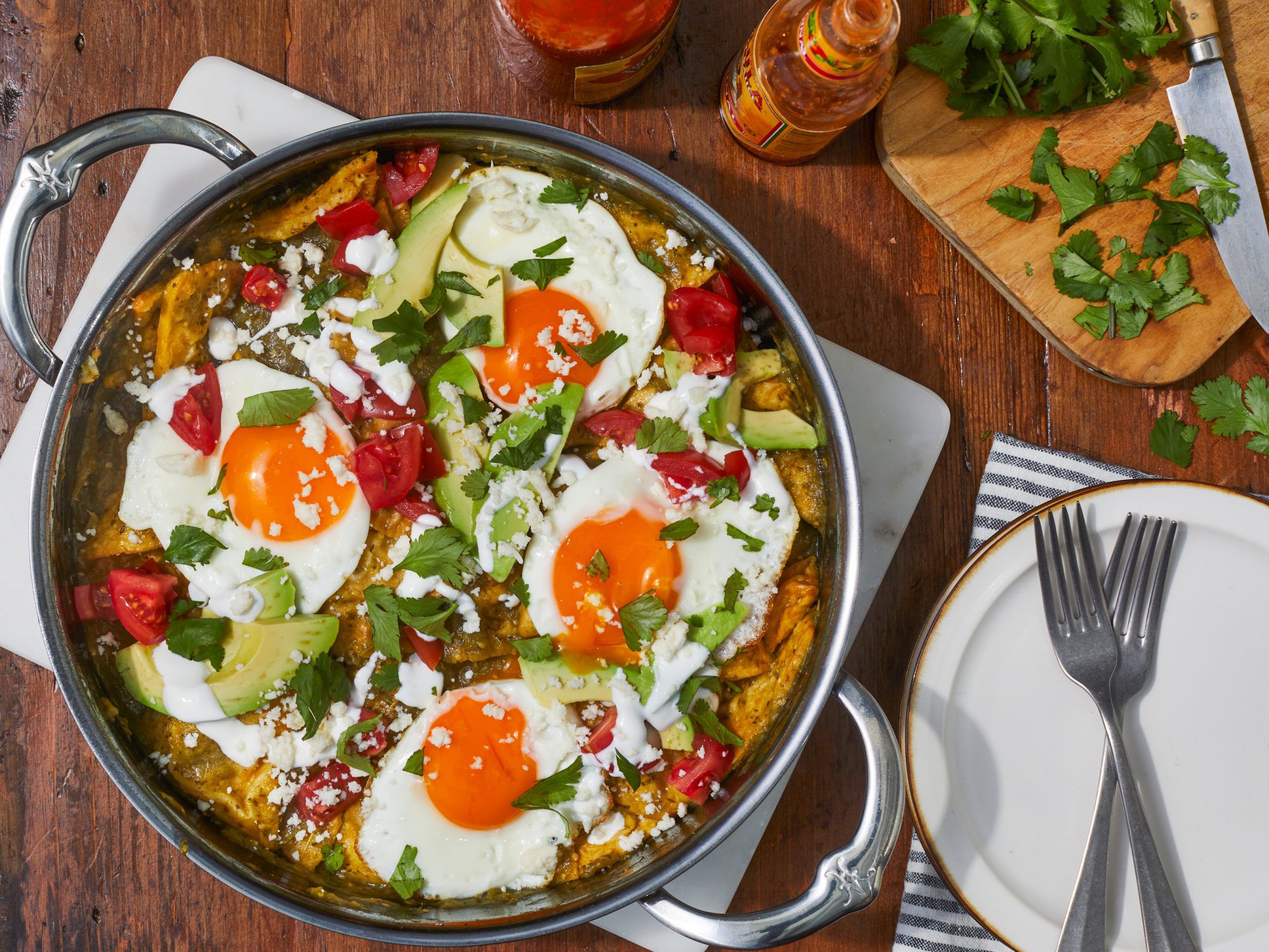 Green Tomatillo Chilaquiles with Fried Eggs