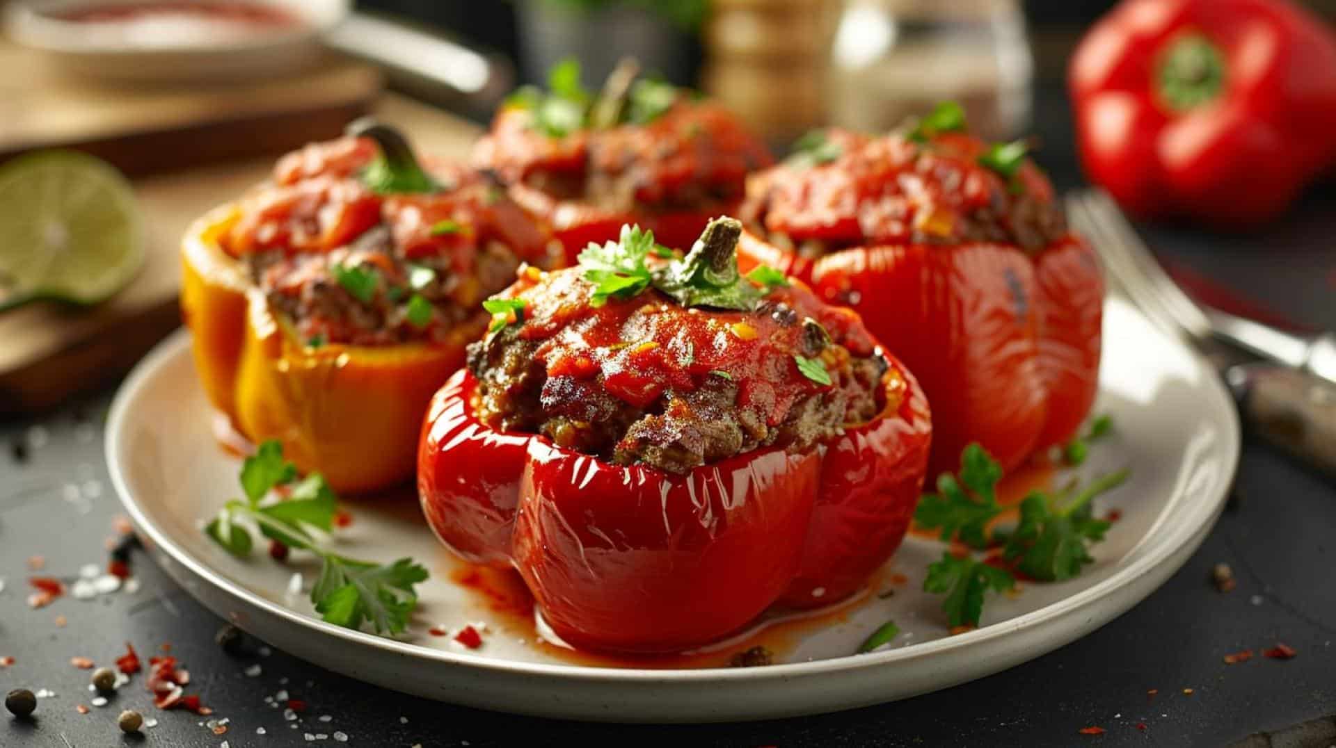 Herb-Stuffed Bell Peppers with Rice and Tomato Sauce