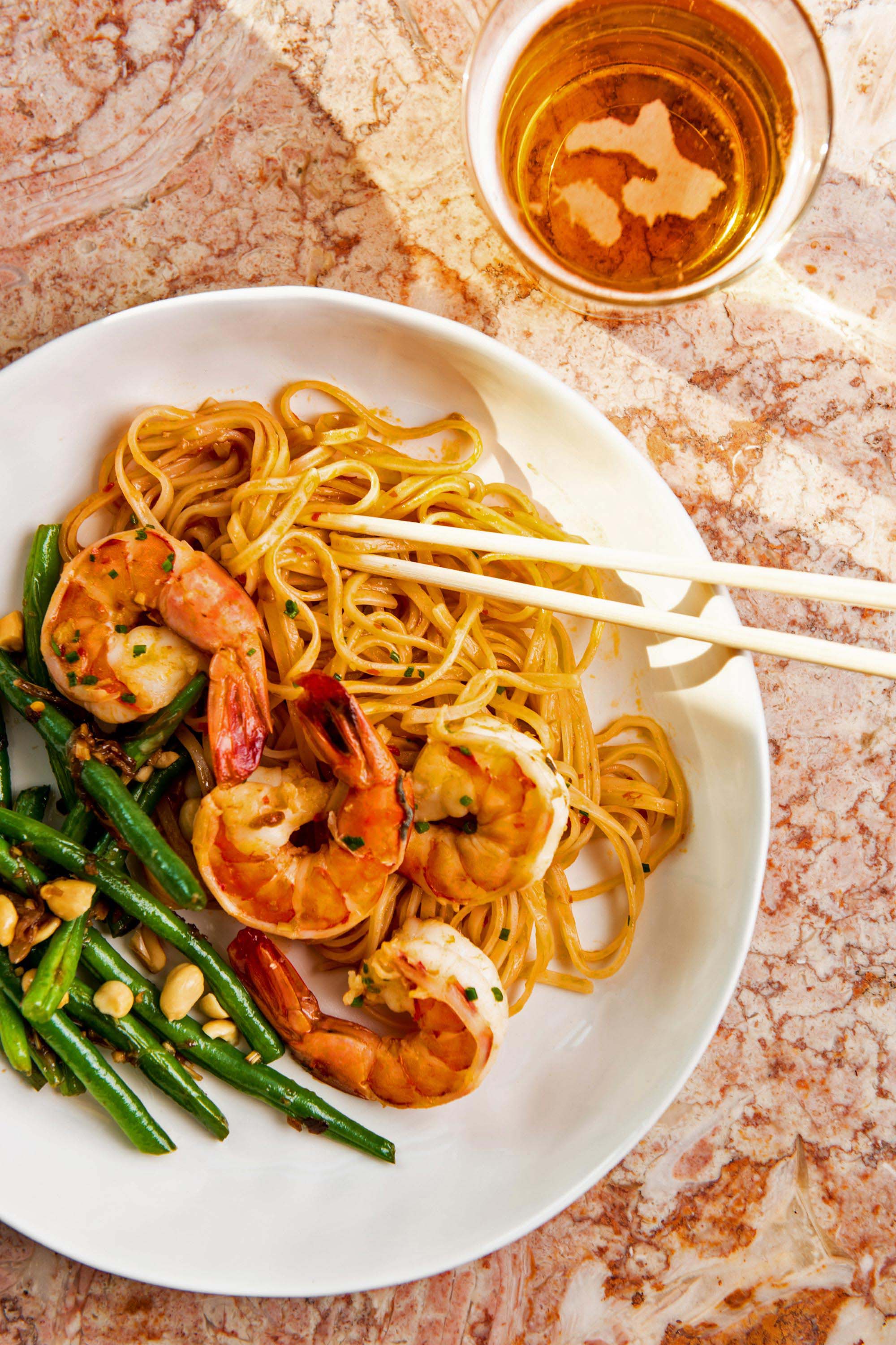 Stir-Fried Rice Noodles with Tamarind-Infused Sauce and Shrimp