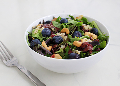 Blueberry-Lemon Quinoa Salad with Edible Flowers