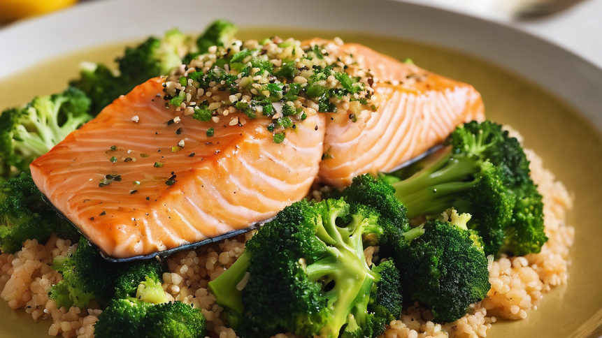 Miso-Glazed Salmon and Quinoa Bowl with Steamed Broccoli