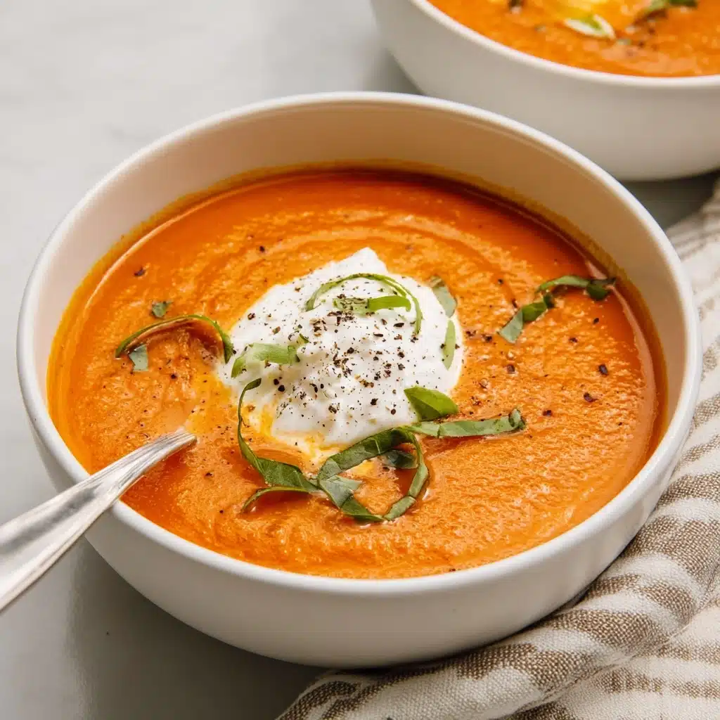 Herb-Infused Tomato Basil Soup with Fresh Basil Garnish