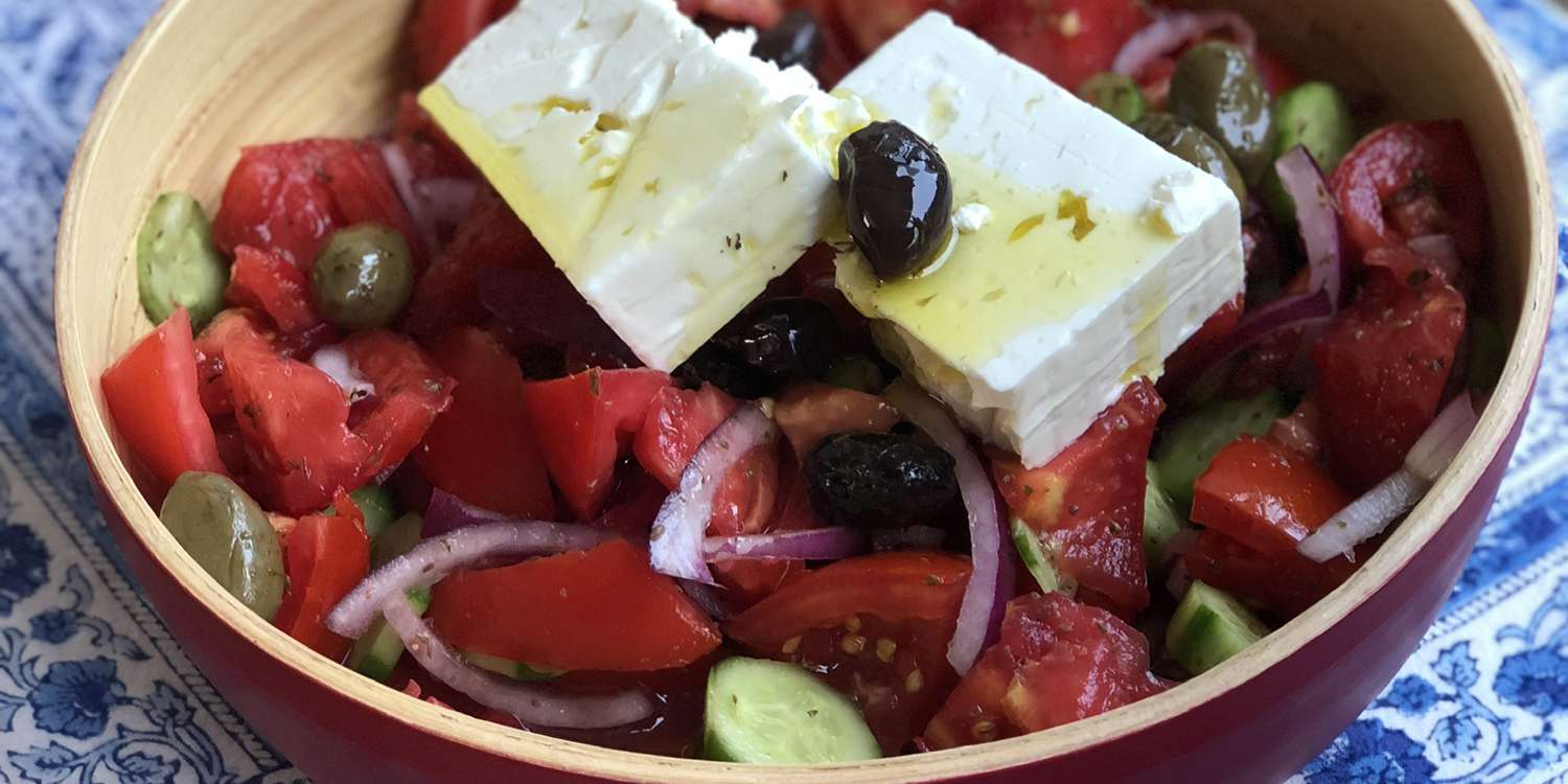 Horiatiki Salad with Roasted Garlic Dressing
